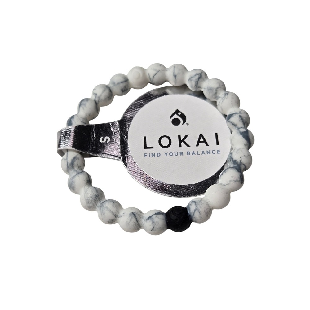 Lokai Unisex Marble Silicone Beaded Balance Bracelet White Grey Small
